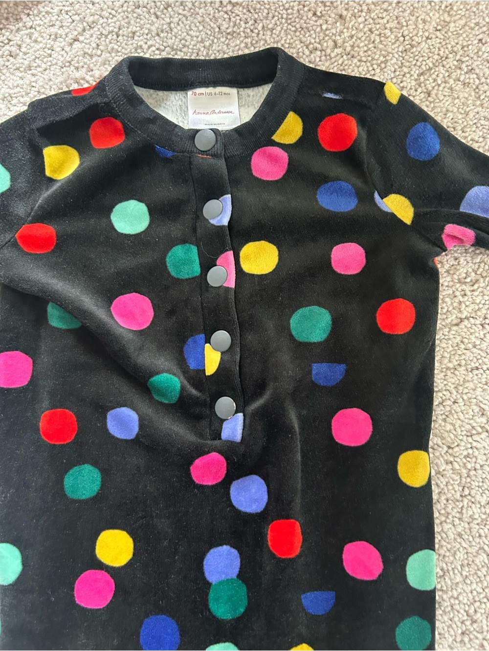 Hanna Andersson Polka Dot Black Baby One-Piece Snap Romper 6-12 months - Picture 2 of 4